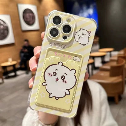 Japanese Cartoon Chiikawa | ChiiKawa Hachiware Usagi with Card Holder - iPhone Case 11 12 13 14 15 16 17 Pro Promax