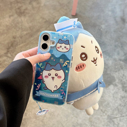 Japanese Cartoon ChiiKawa iPhone Laser Case with Strap | Happy Party Chiikawa Hachiware Usagi Momonga - iPhone Case PLUS SE2 XS XR X 11 12 13 14 15 16 16e 17 17e Pro Promax 12mini 13mini