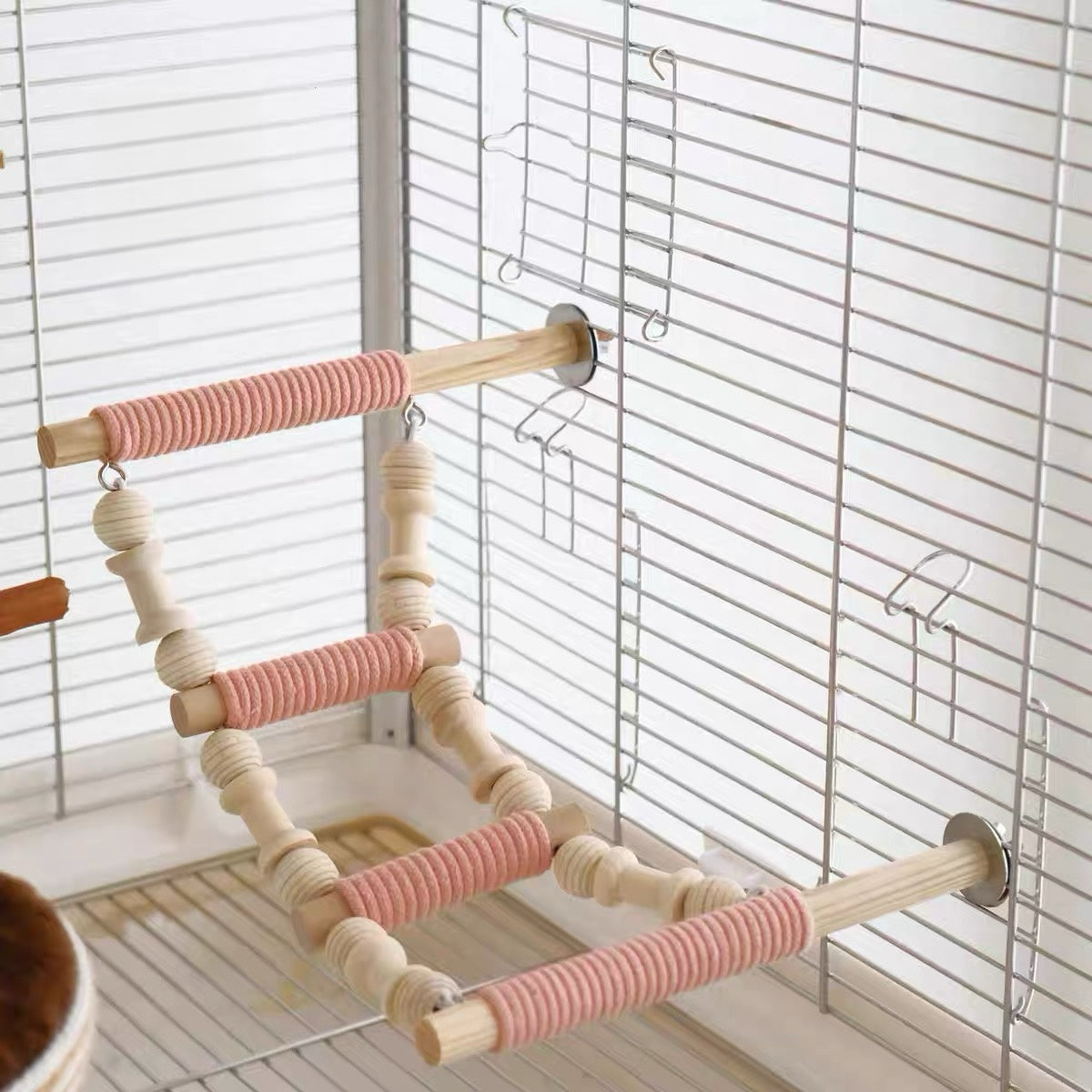 29x19cm 파스텔 & 내추럴 스타일 앵무새 놀이용 등반 사다리 (스탠드 포함) | 6종 컬러 - 앵무새 장난감 걸이형 수제 새 장난감 유기농 새장 액세서리