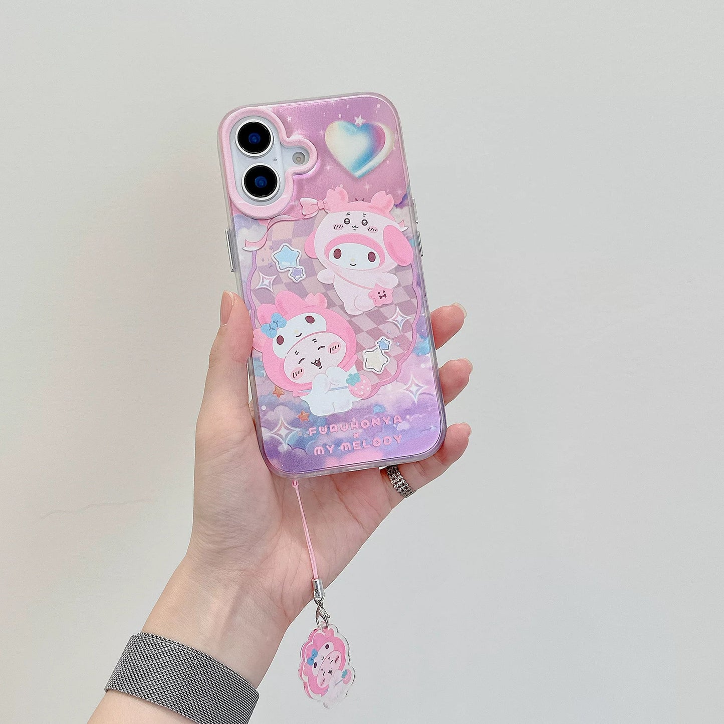 Japanese Cartoon Sanrio X Chiikawa iPhone Case with Strap | Kitty Chiikawa Cinnamoroll Hachiware Pompompurin Usagi Kuromi Momonga My Melody Crab - iPhone Case PLUS SE2 XS XR X 11 12 13 14 15 16 16e 17 17e Pro Promax 12mini 13mini