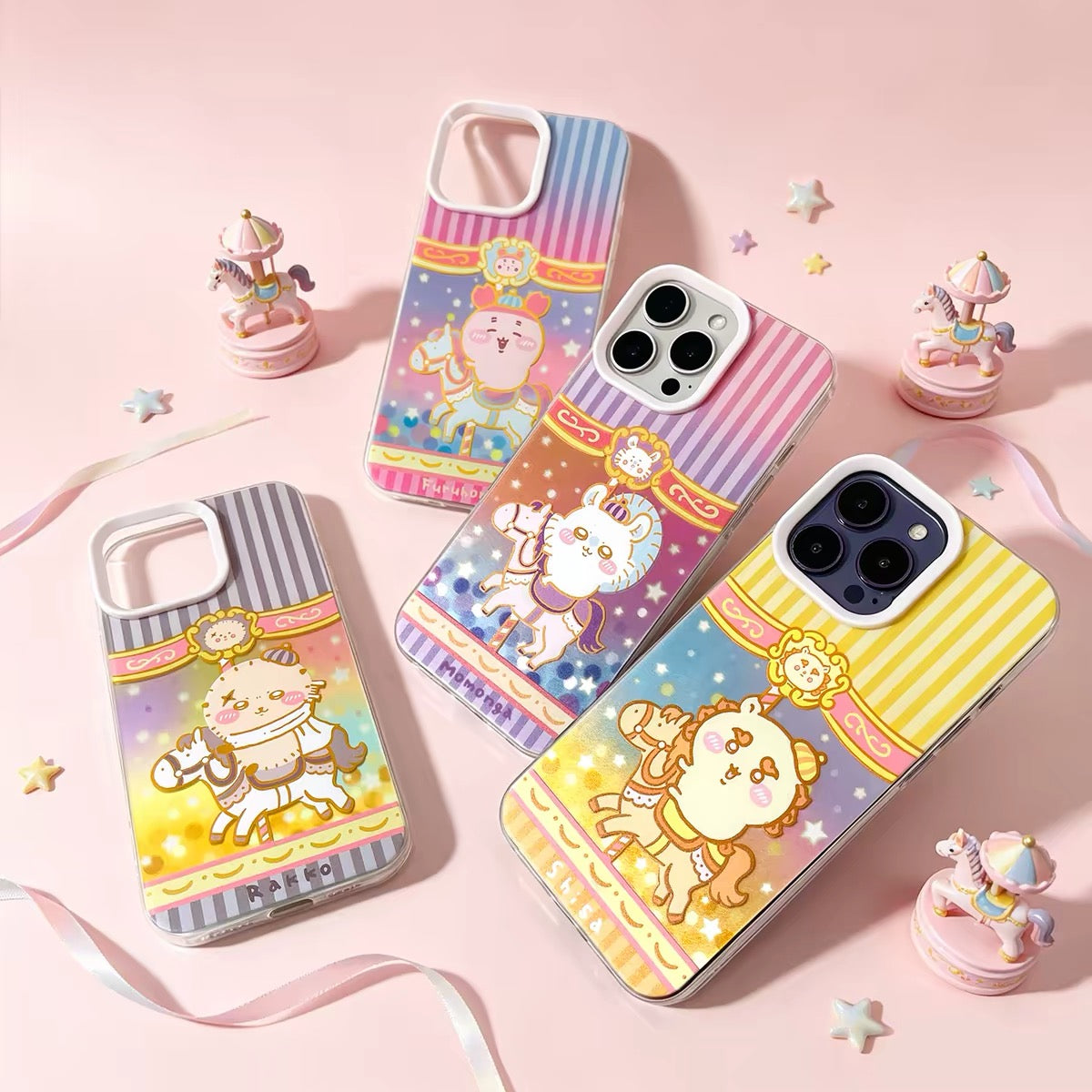 Japanese Cartoon ChiiKawa Go Round Laser Case | Merry Go Round with Momonga Kurimanju Rakko Shisa Crab - Phone Case Samsung Galaxy S26 S25 S24 S23 S22 S21 FE Ultra Edge