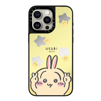 Japanese Cartoon ChiiKawa Transparent Black Frame & Mirror Phone Case | Yeah Selfie and Love Stawberry - iPhone Case 12 13 14 15 16 17 Pro Promax