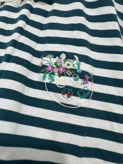 Japanese Fashion Cute Style Shirt Series | Mori Blue White Stripe wtih Plants Shirt - Kawaii Fashion Items