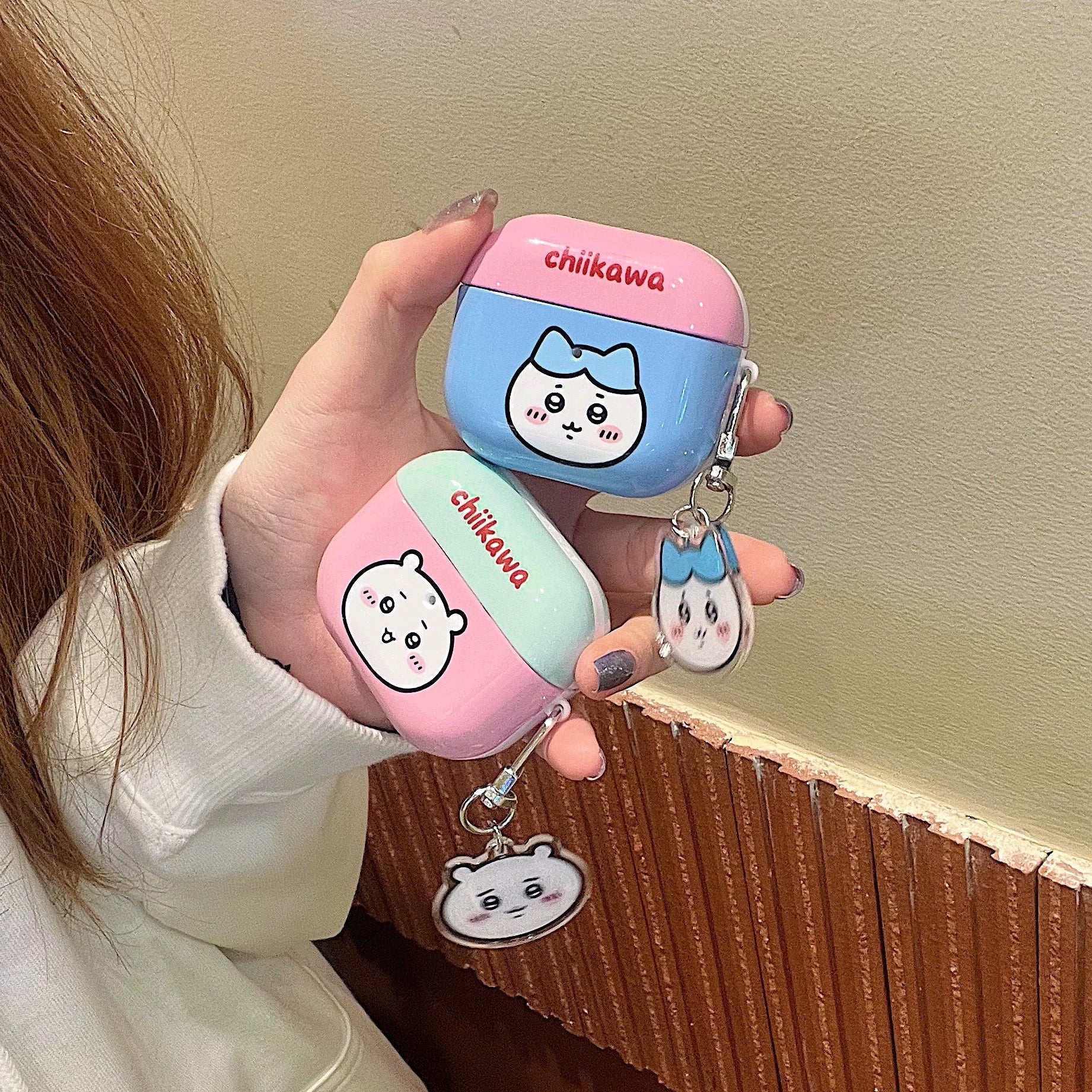Japanese Cartoon ChiiKawa Pastel Colour | Chiikawa Hachiware Usagi Pink Blue Yellow Mint with Keychain - AirPods AirPodsPro AirPods3 AirPods4 Case WinnieTheBirds Toy Shop