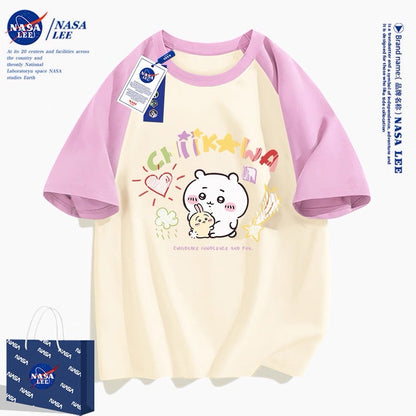 Japanese Cartoon ChiiKawa Casual Style T-Shirt Series | Big Chiikawa with Small Usagi - Kawaii Fashion Items