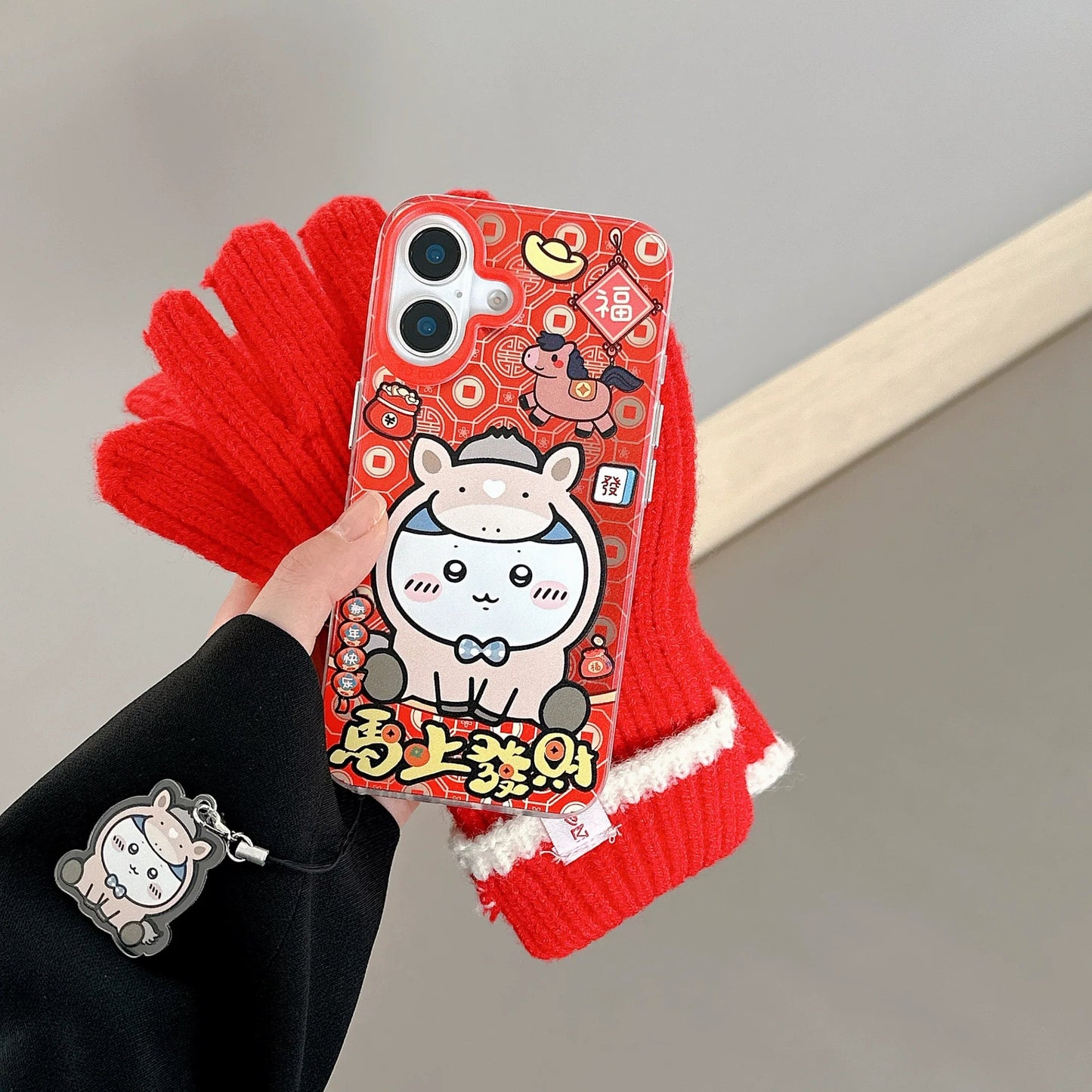Japanese Cartoon ChiiKawa Laser Phone Case with Strap | Red Horse ChiiKawa Hachiware Usagi - Phone Case Samsung Galaxy S26 S25 S24 S23 S22 S21 FE Ultra Edge