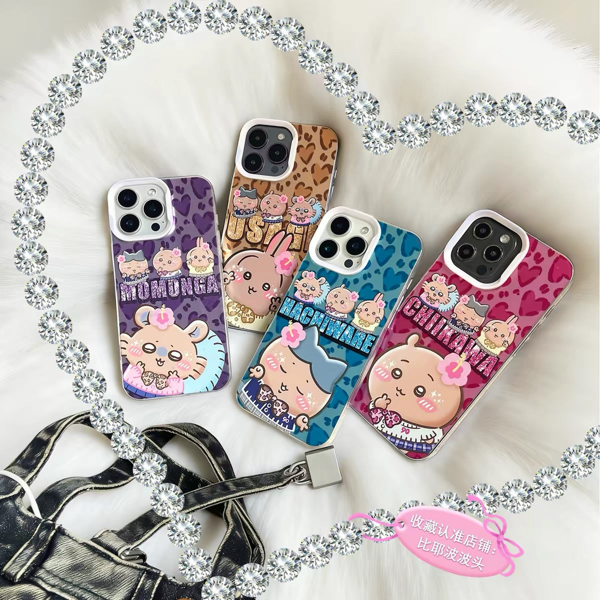 Japanese Cartoon ChiiKawa X 9090 Shibuya Gyaru Laser Case | Tanned Skin Chiikawa Hachiware Usagi Momonga - iPhone Case 11 12 13 14 15 16 16e 17 17e Pro Promax