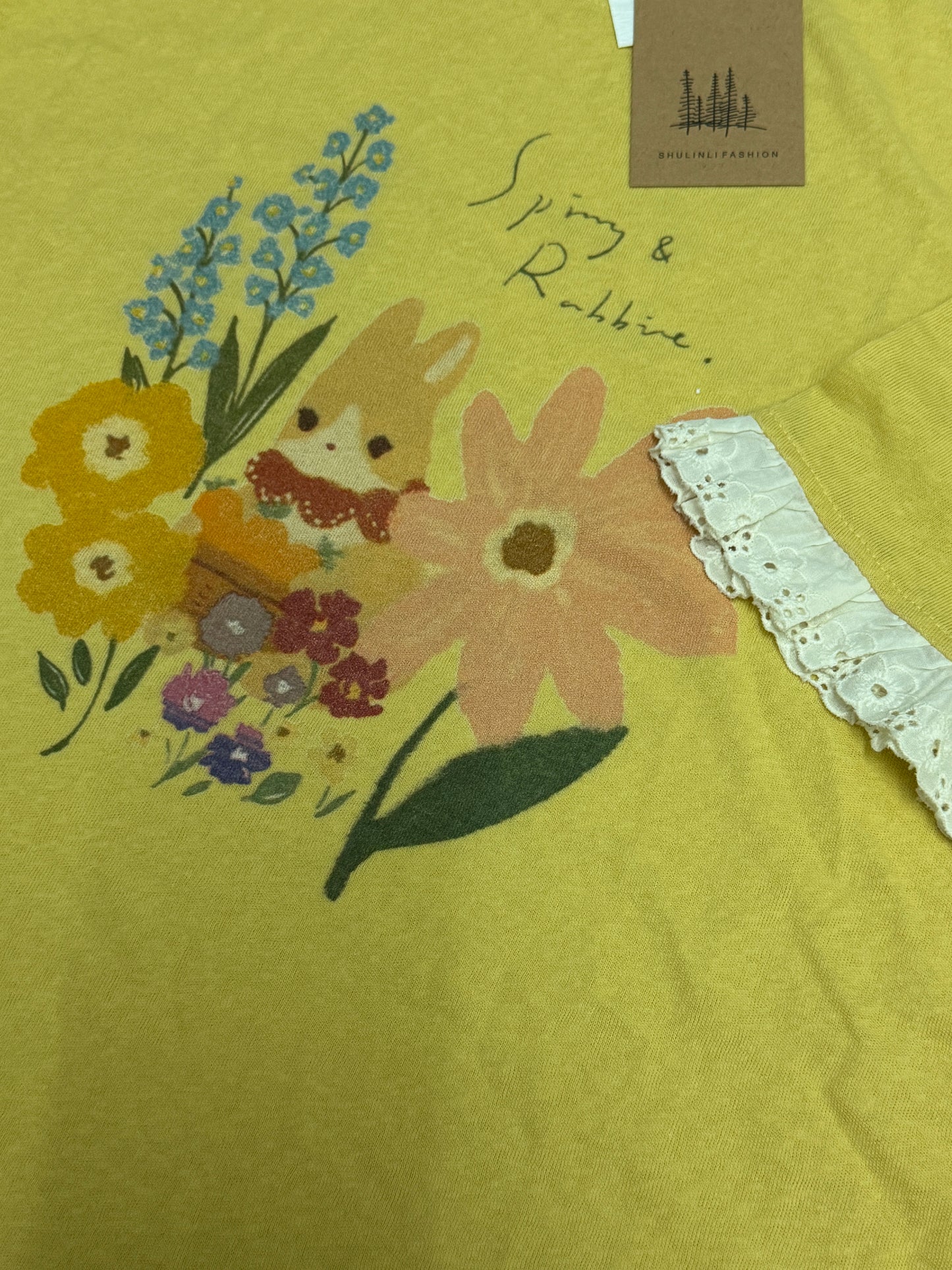 Japanese Fashion Cute Animals Style T-Shirt Series | Mori Rabbit with Flower - Kawaii Fashion Items