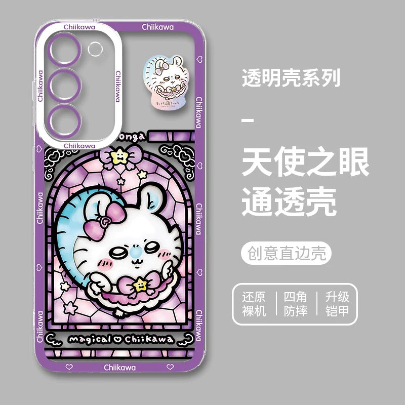 Japanese Cartoon Phone Case Magical Girl with Glass Window Clean Version | Chiikawa Hachiware Usagi Momonga Kurimanju Rakko Shisa Furuhonya - Phone Case Samsung Galaxy S26 S25 S24 S23 S22 S21 FE Ultra Edge