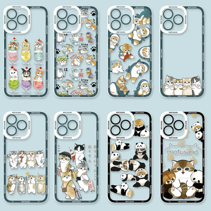 Japanese Cartoon Mofusand | Sanrio Soft Drinks Shark Traveling Panda 8 Styles - iPhone Case PLUS SE2 XS XR X 11 12 13 14 15 16 16e 17 17e Pro Promax 12mini 13mini