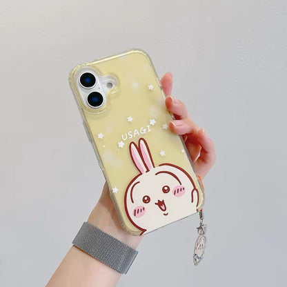 Japanese Cartoon ChiiKawa Gittler Colour Clear Case with Phone Strape | Say Hi Chiikawa Hachiware Usagi Momonga - iPhone Case Plus SE2 11 12 13 14 15 16 16e 17 17e Pro Promax 12mini 13mini