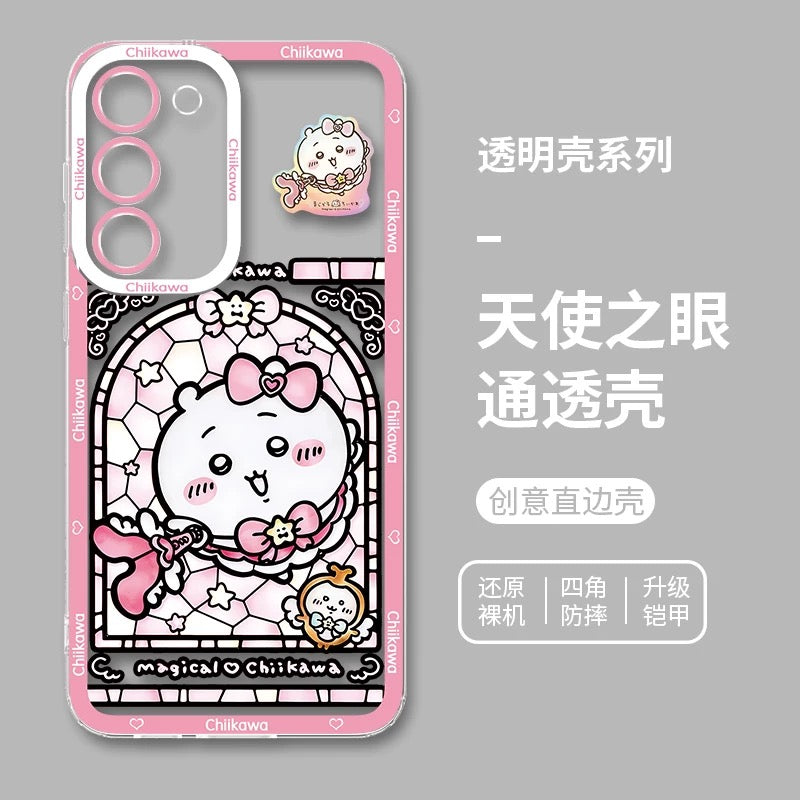 Japanese Cartoon Phone Case Magical Girl with Glass Window Clean Version | Chiikawa Hachiware Usagi Momonga Kurimanju Rakko Shisa Furuhonya - Phone Case Samsung Galaxy S26 S25 S24 S23 S22 S21 FE Ultra Edge