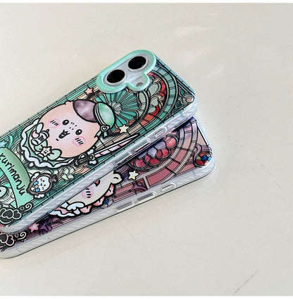 Japanese Cartoon iPhone Case with Strap | Laser Magical Girl with Glass Window Kurimanju Rakko Shisa Furuhonya Magic - iPhone Case 7 8 PLUS SE2 XS XR X 11 12 13 14 15 Pro Promax 12mini 13mini  WinnieTheBirds Toy Shop
