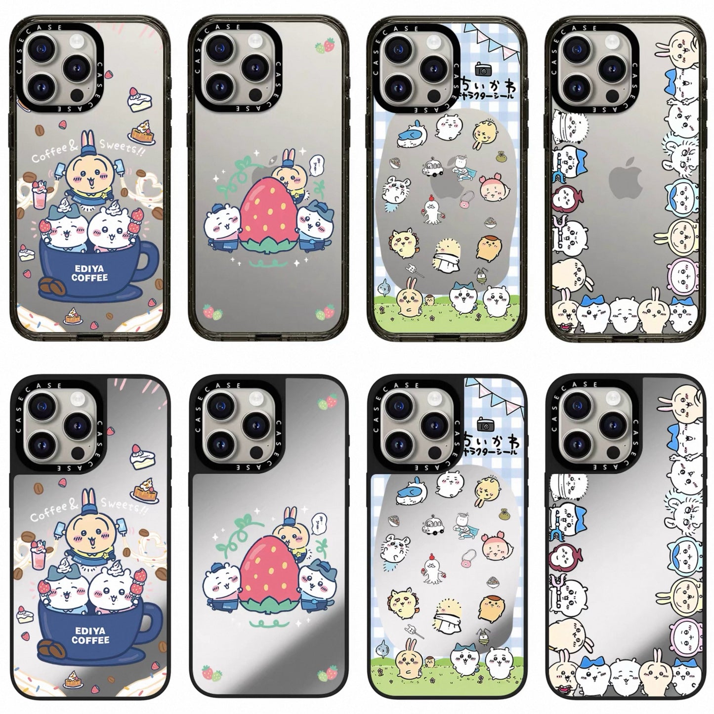 Japanese Cartoon ChiiKawa Transparent Black Frame & Mirror Phone Case | Cafe & Group 8 Styles ChiiKawa Hachiware Usagi - iPhone Case 12 13 14 15 16 17 Pro Promax