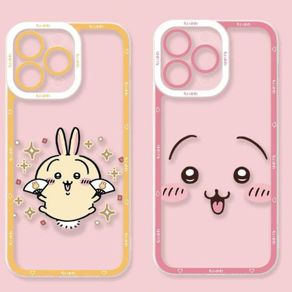 Japanese Cartoon Chiikawa | Usagi Happy Jump & Pink Face - iPhone Case PLUS SE2 11 12 13 14 15 16 17 Pro Promax 12mini 13mini