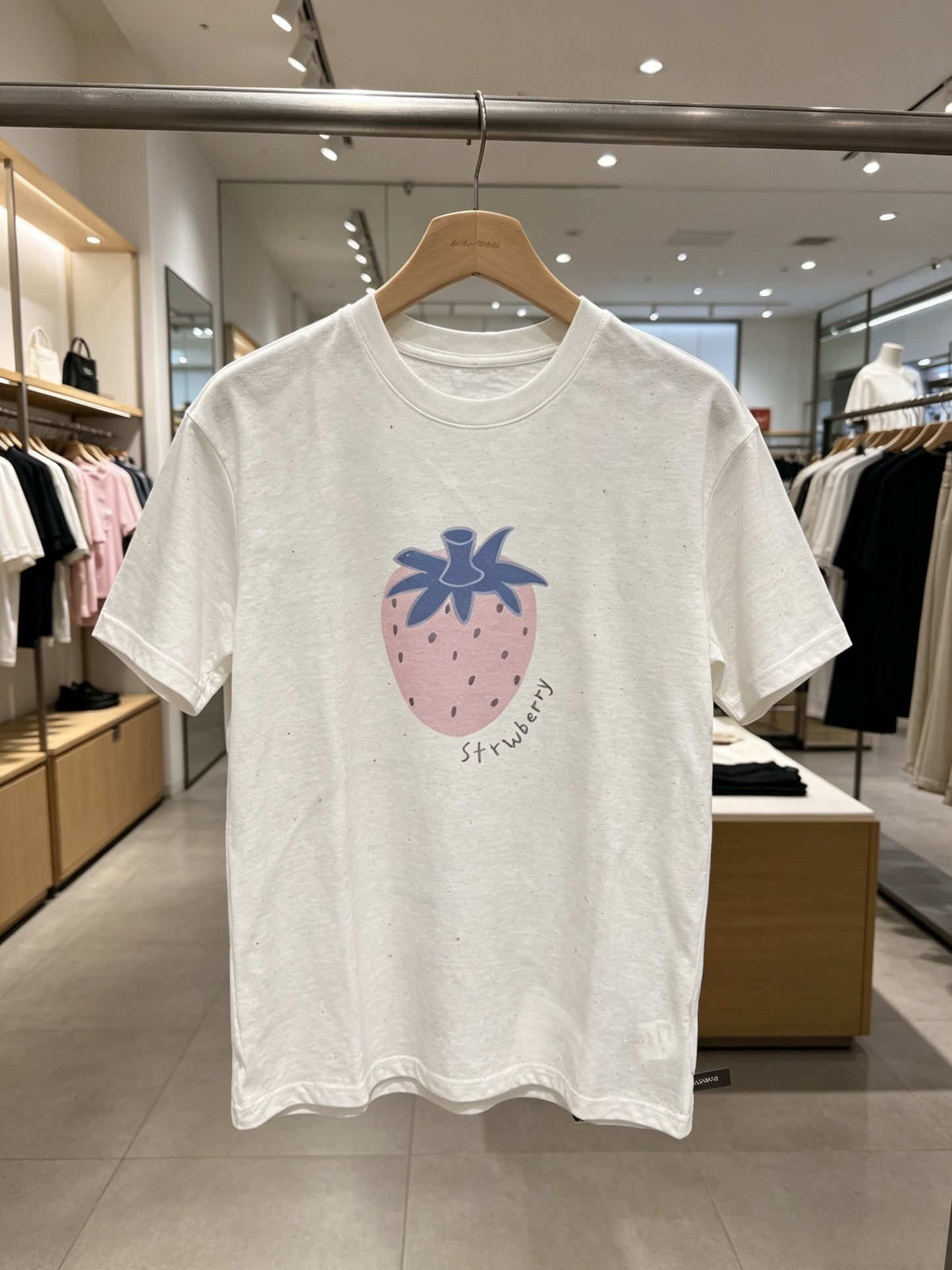 Korean Fashion Cute Fruits Style T-Shirt Series | Pink Strawberry with Gittler Bling Tee - Kawaii Fashion Items