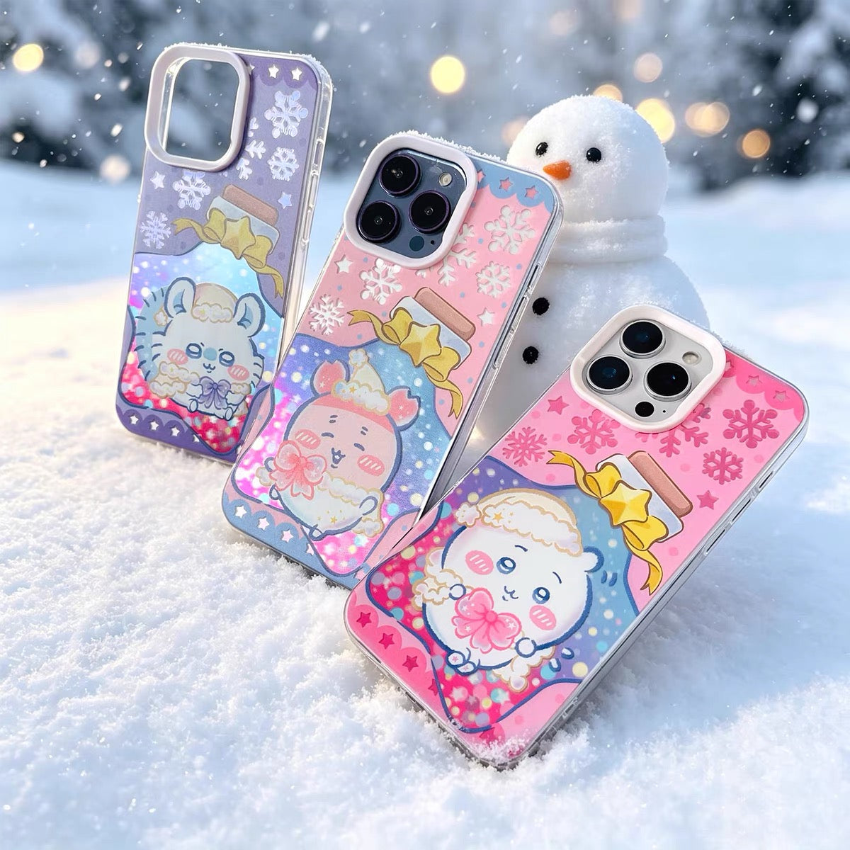 Japanese Cartoon ChiiKawa Winter Star Wish Laser Case | Chiikawa Hachiware Usagi Momonga Furuhonya 5 Styles - iPhone Case 11 12 13 14 15 16 16e 17 17e 18 Pro Promax