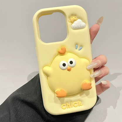 Lovely Chicken Fat Dundun Silicone Phone Case | Yellow Soft Chick - iPhone Case 13 14 15 16 17 Pro Promax