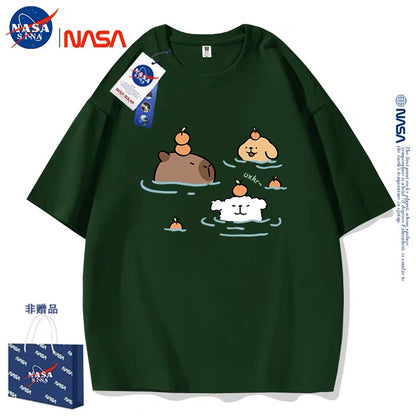 Cute Cartoon Doggie Maltese Puppy Style T-Shirt Series | Maltese Hot Spring with Capybara Part2 - Kawaii Fashion Items for Child & Adult