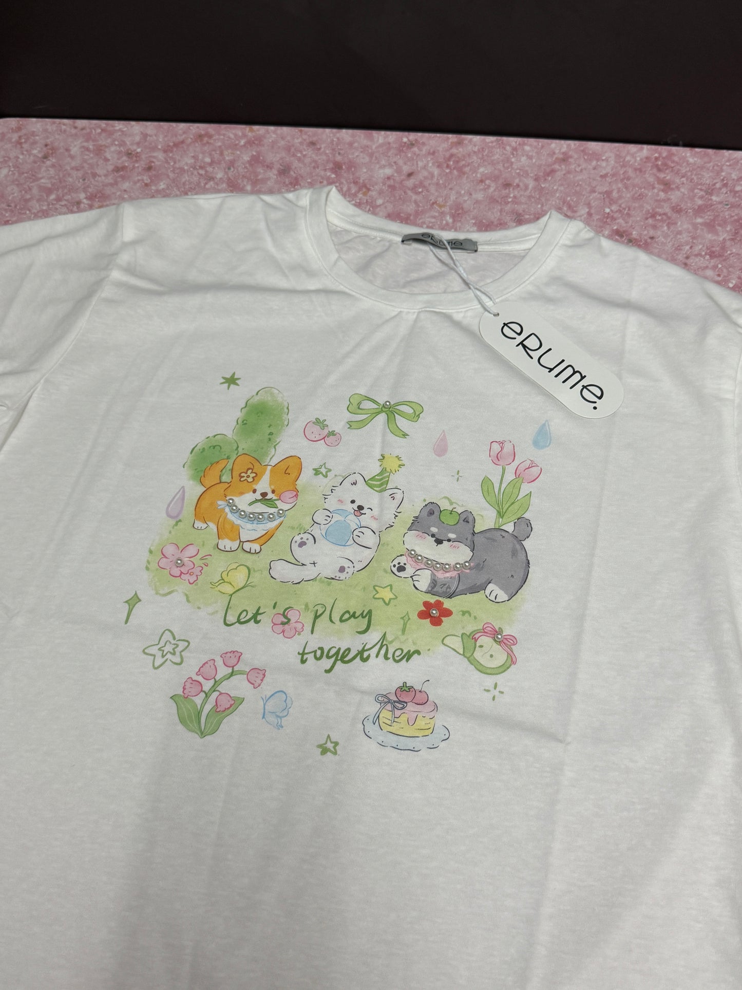 Animals Style T-Shirt Series | 3 Puppy Lets Play Together - Kawaii Fashion Items