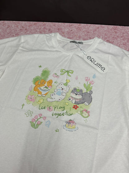 Animals Style T-Shirt Series | 3 Puppy Lets Play Together - Kawaii Fashion Items