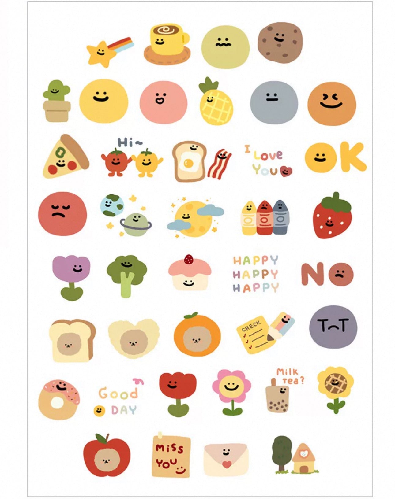 Set of 40 Pieces Cute Fruit Flower Foods Emoji - DIY Journal Craft Diary Art Scrapbook Laptop Luggage Decal Cute Animal Pack