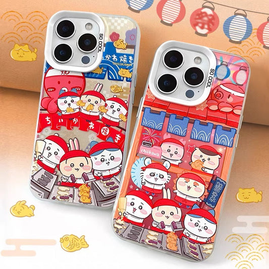 Japanese Cartoon ChiiKawa Takoyaki Octopus Balls Laser Case | Chiikawa Hachiware Usagi & Group - iPhone Case 11 12 13 14 15 16 16e 17 17e Pro Promax