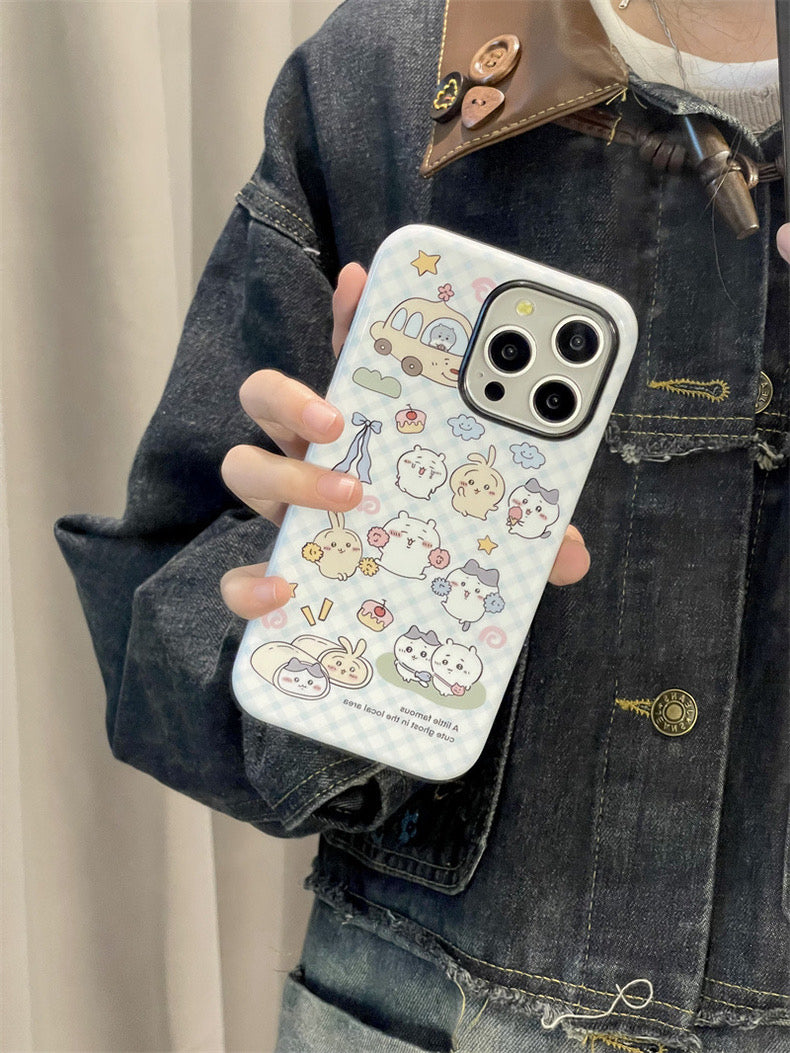 Japanese Cartoon ChiiKawa Hachiware Usagi Happy Day Double Protect iPhone Case 11 12 13 14 15 Pro Promax WinnieTheBirds Toy Shop