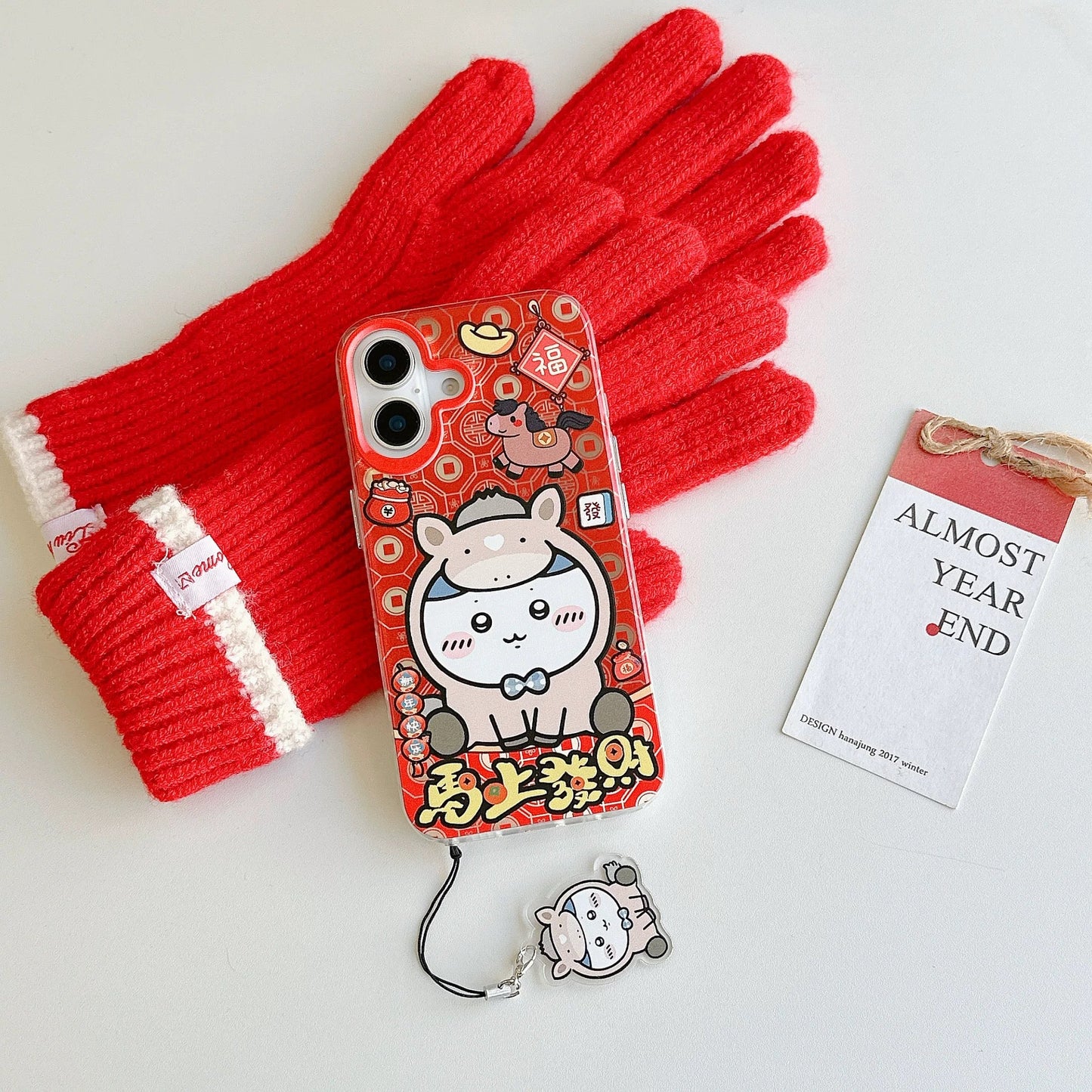 Japanese Cartoon ChiiKawa Laser Phone Case with Strap | Red Horse ChiiKawa Hachiware Usagi - Phone Case Samsung Galaxy S26 S25 S24 S23 S22 S21 FE Ultra Edge