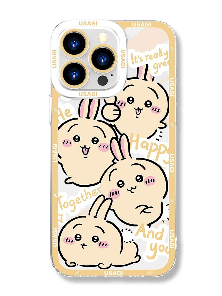 Japanese Cartoon Chiikawa Happy Enjoy Day Version | Chiikawa Hachiware Usagi Momonga Kurimanju - iPhone Case PLUS SE2 XS XR X 11 12 13 14 15 16 16e 17 17e Pro Promax 12mini 13mini