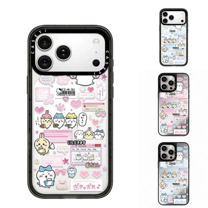 Japanese Cartoon ChiiKawa Transparent Black Frame & Mirror Phone Case | Fun Daily with Heart Version - iPhone Case 12 13 14 15 16 17 Pro Promax