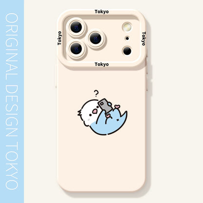 Lovely Simple Drawing White & Blue Budgie Silicon Phone Case | Play with Phone with Strap - iPhone Case PLUS SE2 XS XR X 11 12 13 14 15 16 16e 17 17e Pro Promax 12mini 13mini