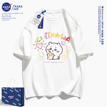 Japanese Cartoon ChiiKawa Casual Style T-Shirt Series | Big Chiikawa with Small Usagi - Kawaii Fashion Items