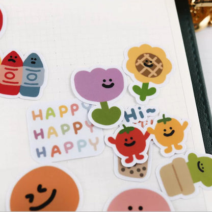 Set of 40 Pieces Cute Fruit Flower Foods Emoji - DIY Journal Craft Diary Art Scrapbook Laptop Luggage Decal Cute Animal Pack