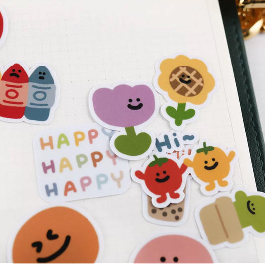 Set of 40 Pieces Cute Fruit Flower Foods Emoji - DIY Journal Craft Diary Art Scrapbook Laptop Luggage Decal Cute Animal Pack