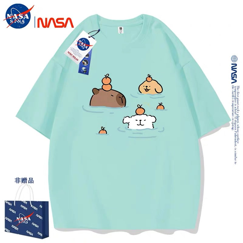 Cute Cartoon Doggie Maltese Puppy Style T-Shirt Series | Maltese Hot Spring with Capybara Part2 - Kawaii Fashion Items for Child & Adult