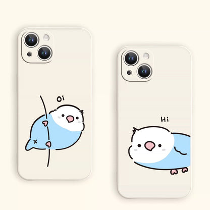 Lovely Simple Drawing White & Blue Budgie Silicon Phone Case | Oi & Hi White & Black - iPhone Case PLUS SE2 XS XR X 11 12 13 14 15 16 16e 17 17e Pro Promax 12mini 13mini