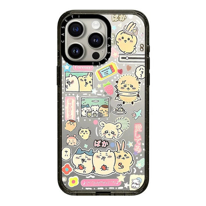 Japanese Cartoon ChiiKawa Transparent Black Frame & Mirror Phone Case | Yeah Selfie and Love Stawberry - iPhone Case 12 13 14 15 16 17 Pro Promax
