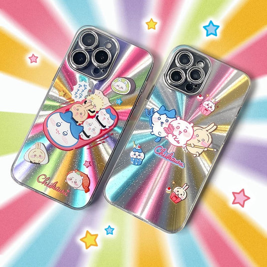 Japanese Cartoon ChiiKawa | Sushi Car & Fighting Chiikawa Hachiware Usagi Rainnbow Light Laser - iPhone Case 11 12 13 14 15 16 Pro Promax