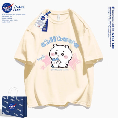 Japanese Cartoon ChiiKawa Casual Style T-Shirt Series | Big Chiikawa with Small Hachiware - Kawaii Fashion Items