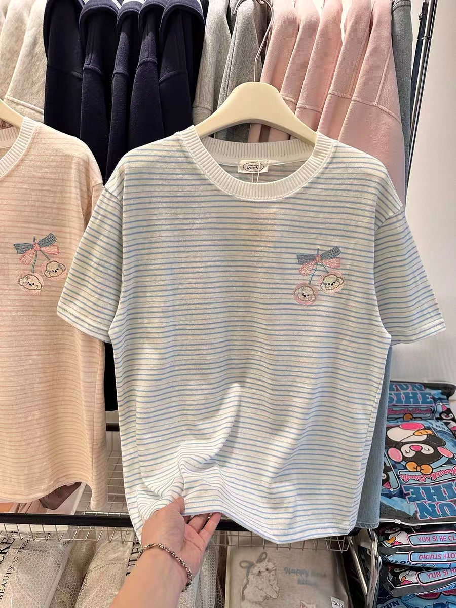 Korean Fashion Cute Animals Style T-Shirt Series | Cherry White Puppy - Kawaii Fashion Items
