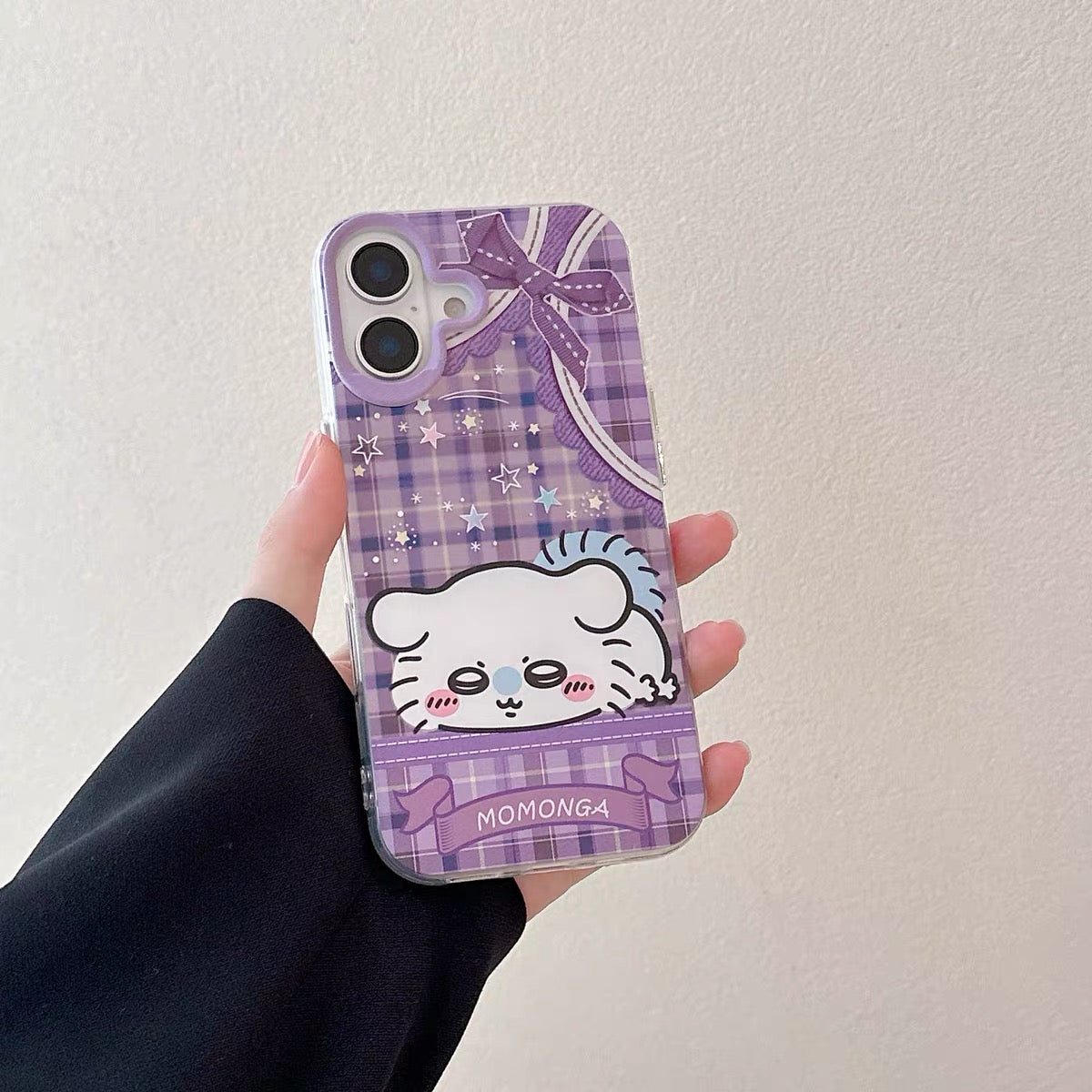 Japanese Cartoon ChiiKawa Laying with Lace Ribbon Laser Case | Chiikawa Hachiware Usagi Momonga - iPhone Case Plus SE2 11 12 13 14 15 16 16e 17 17e Pro Promax 12mini 13mini