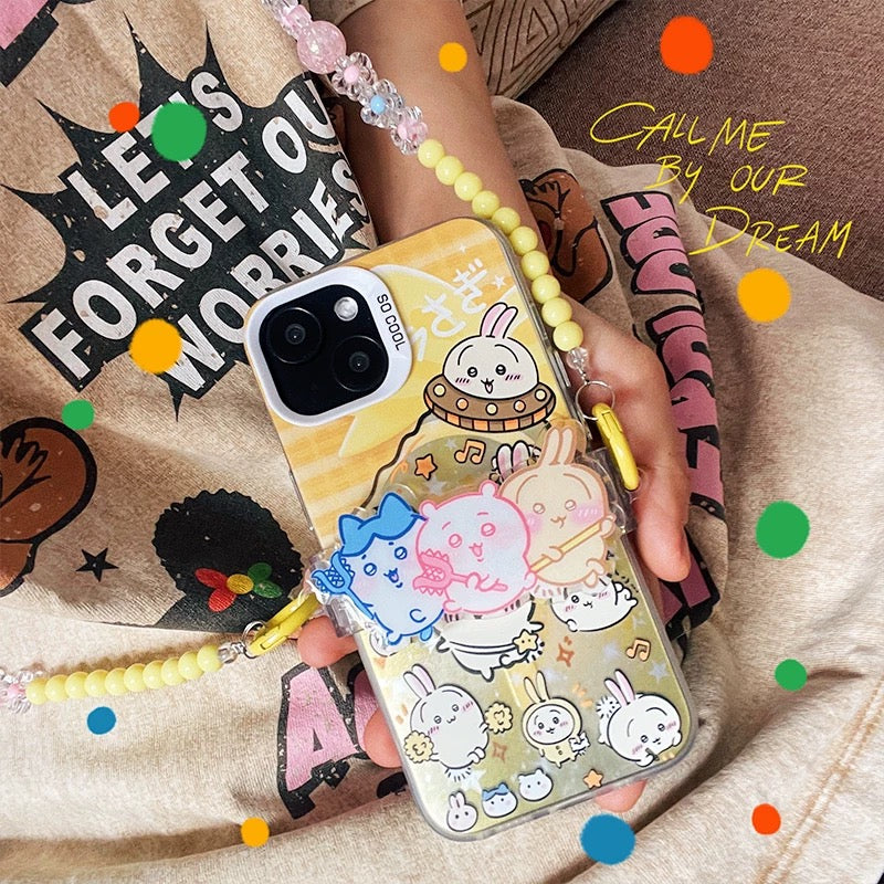 Japanese Cartoon Phone Back Clip with Phone Lanyard | Chiikawa Hachiware Usagi - for All Smart Phones WinnieTheBirds Toy Shop