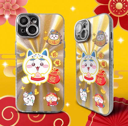 Japanese Cartoon ChiiKawa Folklore Kitsune Gold Laser Case | ChiiKawa Hachiware Usagi Momonga - Phone Case Samsung Galaxy S26 S25 S24 S23 S22 S21 FE Ultra Edge