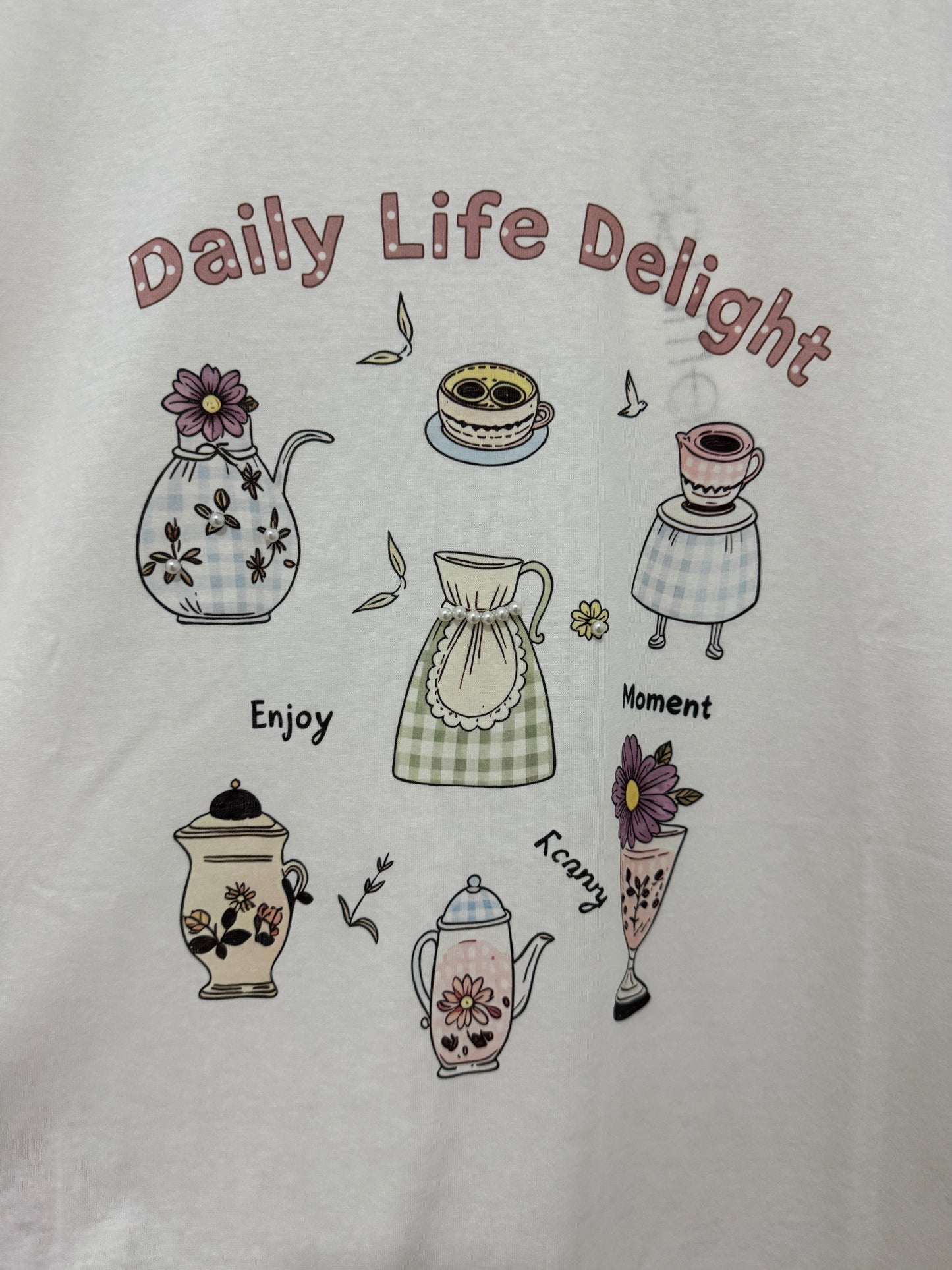 Korean Fashion Cute Style T-Shirt Series | Flower Tea Pots with Pearl - Kawaii Fashion Items