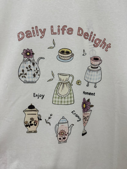 Korean Fashion Cute Style T-Shirt Series | Flower Tea Pots with Pearl - Kawaii Fashion Items