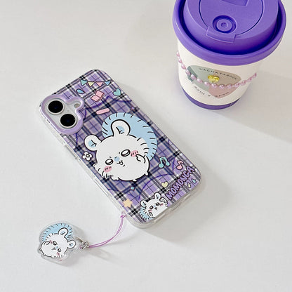 Japanese Cartoon ChiiKawa Laser Phone Case with Strap | Retro Plaid ChiiKawa Hachiware Usagi Momonga - Phone Case Samsung Galaxy S26 S25 S24 S23 S22 S21 FE Ultra Edge