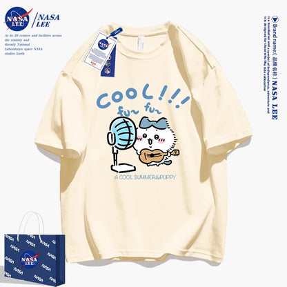 Japanese Cartoon ChiiKawa Casual Style T-Shirt Series | Hachiware with fans Part 1 - Kawaii Fashion Items