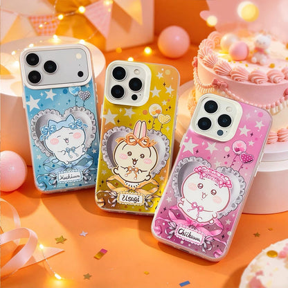 Japanese Cartoon ChiiKawa Ribbon Heart Cushion Laser Case | Chiikawa Hachiware Usagi Momonga 4 Styles - iPhone Case 11 12 13 14 15 16 16e 17 17e 18 Pro Promax