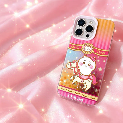 Japanese Cartoon ChiiKawa Go Round Laser Case | Merry Go Round with Chiikawa Hachiware Usagi - iPhone Case Plus SE2 11 12 13 14 15 16 16e 17 17e Pro Promax 12mini 13mini